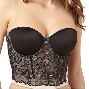 Le Mystere bustier 34 DD (E). Beautiful blush and black lace.